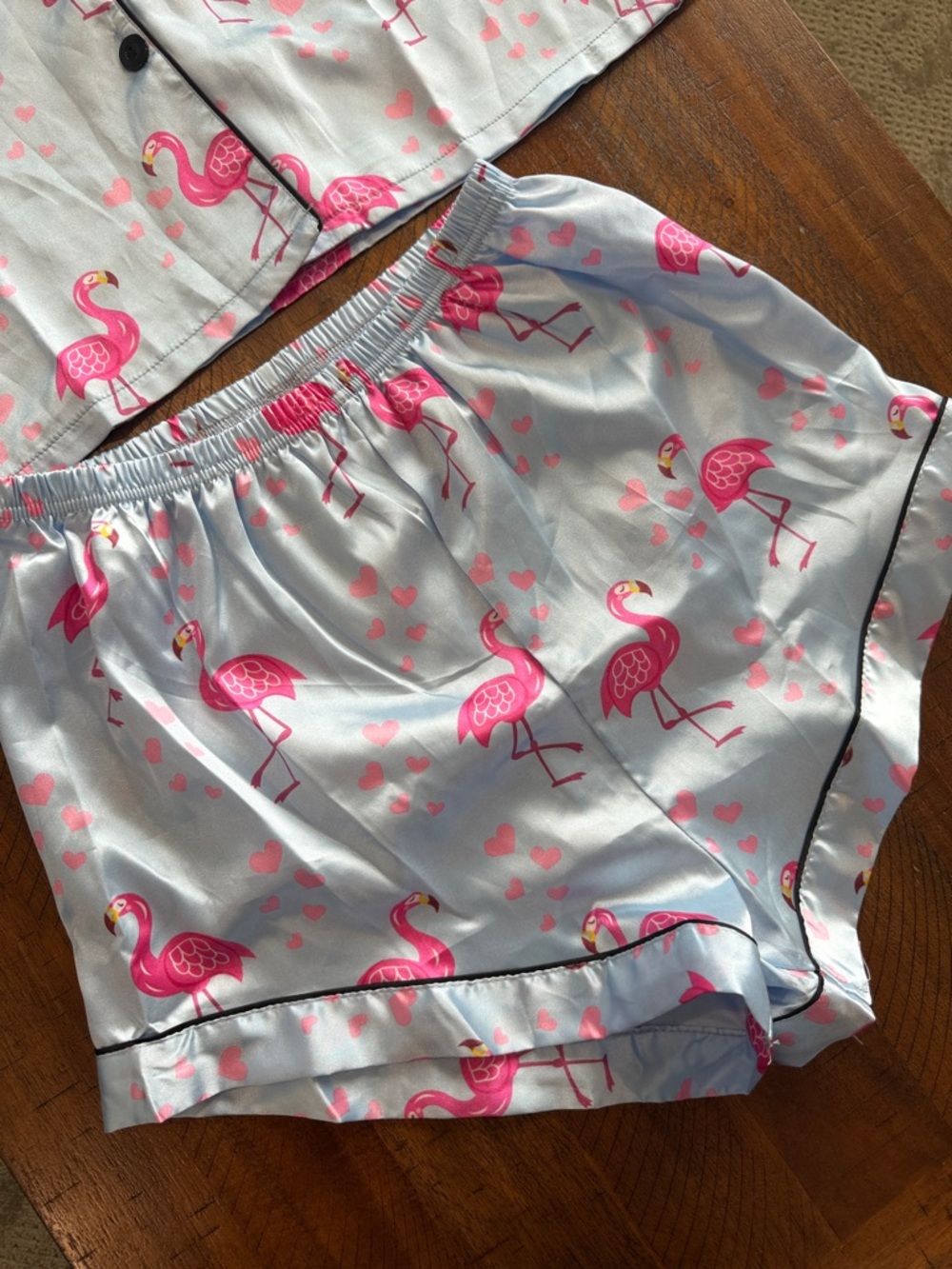 Light Blue Flamingo Print Two-Piece Pajama Set - Picture 3 of 6